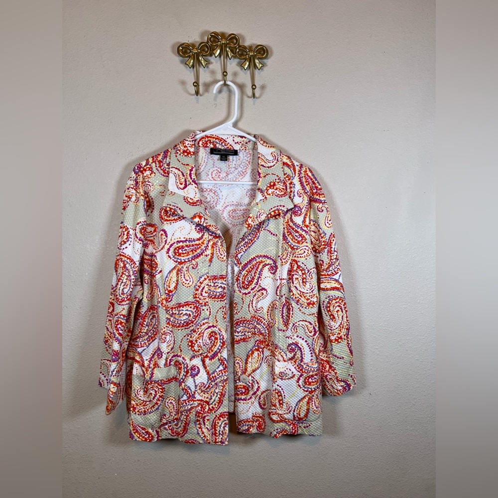 Linear Classic Paisley Blazer Jacket - White, Orange, Yellow & Lavender Size XL